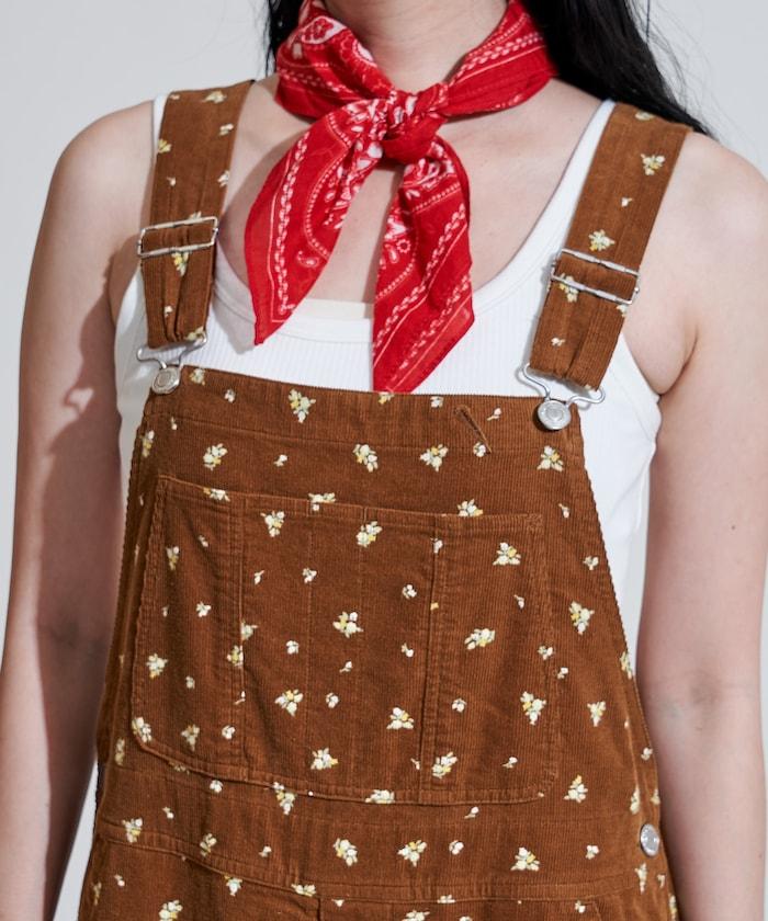 鄉村花卉 燈芯絨工裝連體褲＜可搭配套裝＞