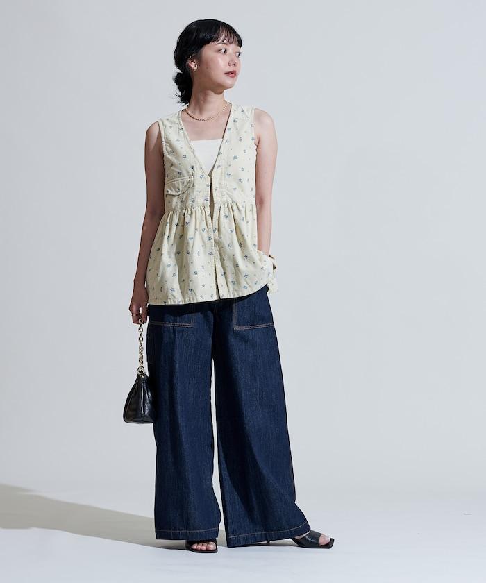 鄉村風格燈花圖案絨面馬甲＜可搭配套裝＞