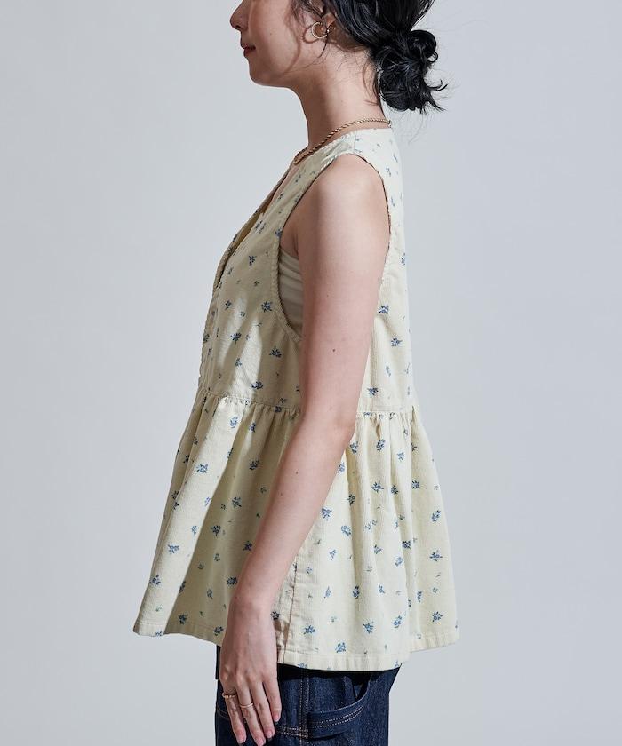 鄉村風格燈花圖案絨面馬甲＜可搭配套裝＞