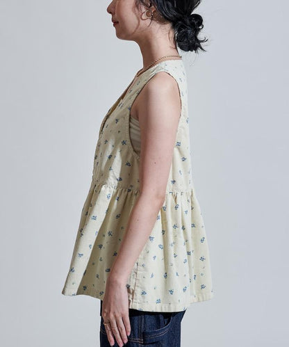 鄉村風格燈花圖案絨面馬甲＜可搭配套裝＞