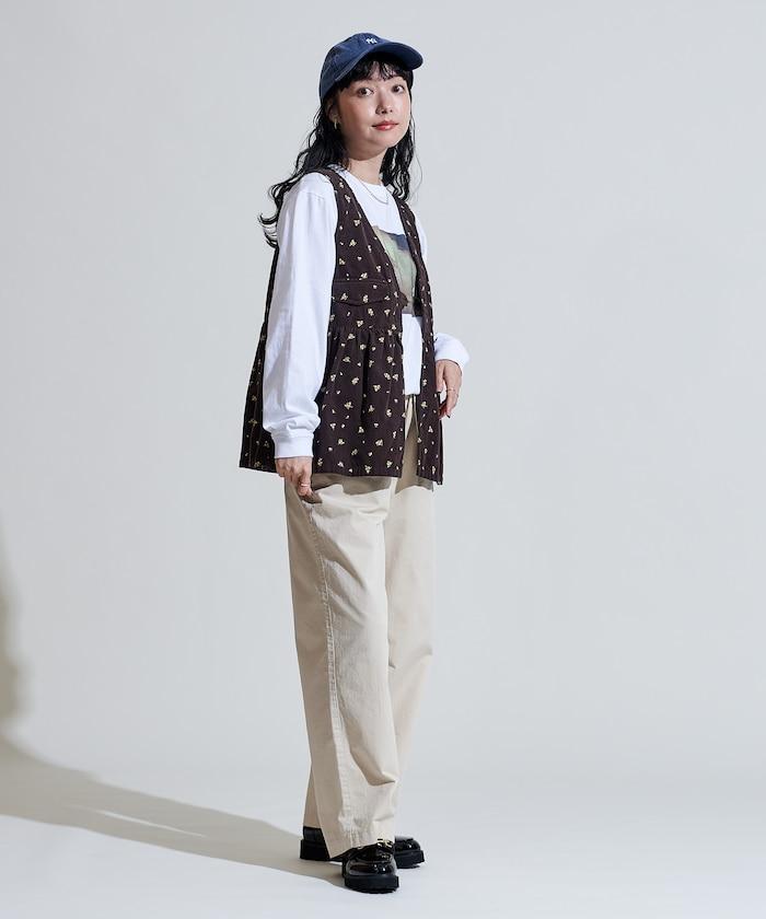 鄉村風格燈花圖案絨面馬甲＜可搭配套裝＞