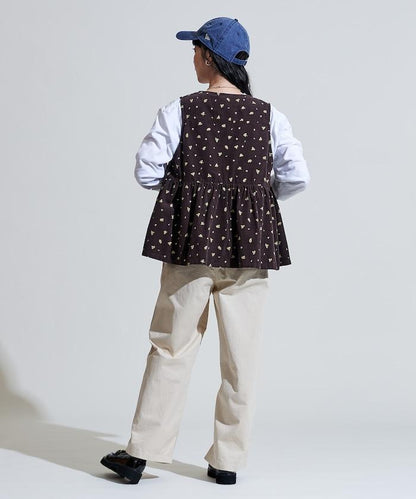 鄉村風格燈花圖案絨面馬甲＜可搭配套裝＞