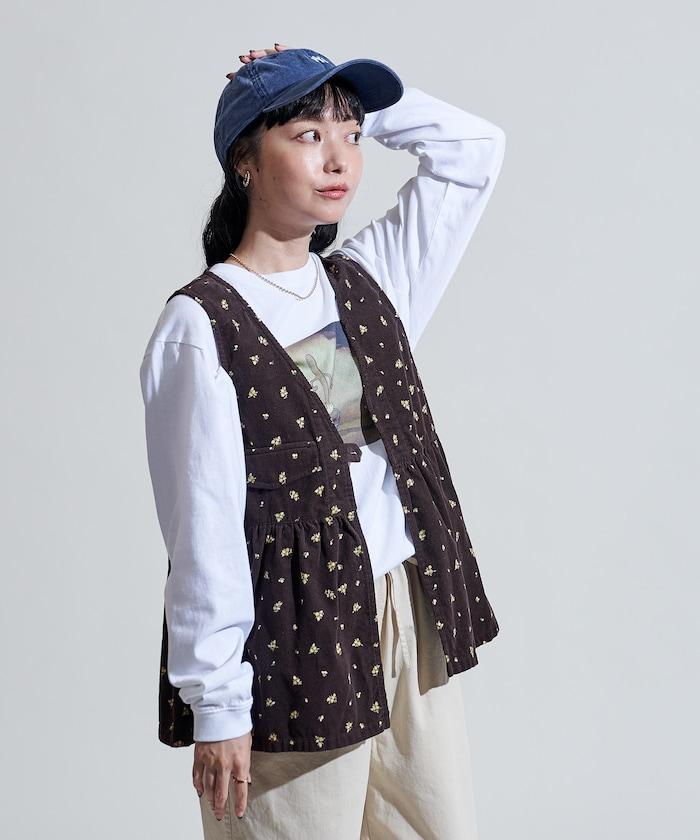 鄉村風格燈花圖案絨面馬甲＜可搭配套裝＞