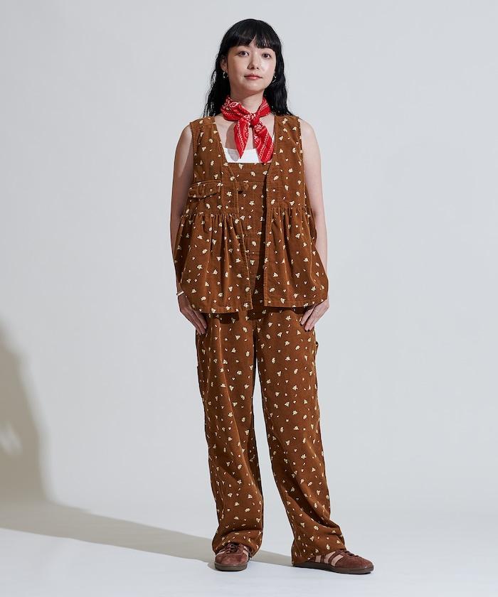 鄉村風格燈花圖案絨面馬甲＜可搭配套裝＞