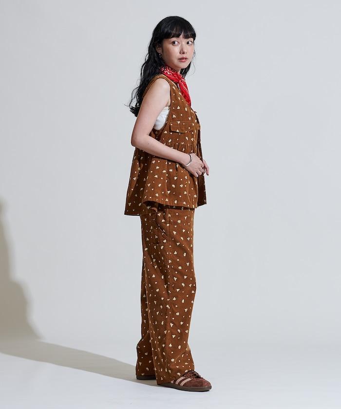 鄉村風格燈花圖案絨面馬甲＜可搭配套裝＞