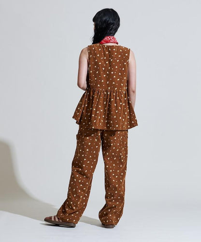 鄉村風格燈花圖案絨面馬甲＜可搭配套裝＞