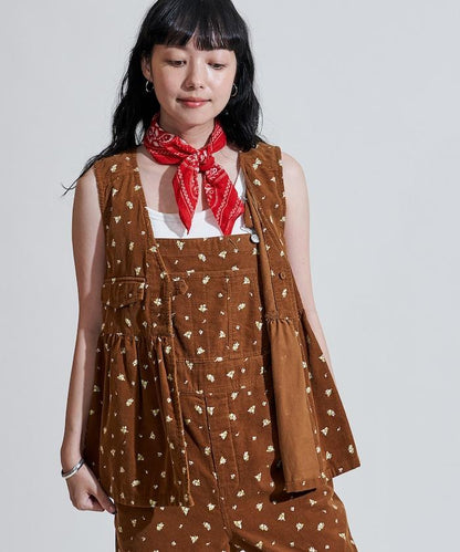 鄉村風格燈花圖案絨面馬甲＜可搭配套裝＞