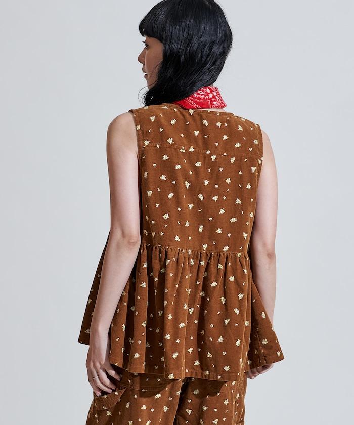 鄉村風格燈花圖案絨面馬甲＜可搭配套裝＞