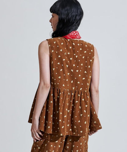 鄉村風格燈花圖案絨面馬甲＜可搭配套裝＞