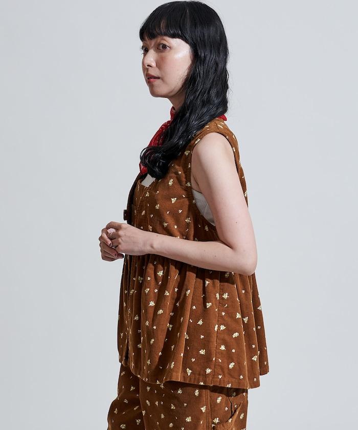 鄉村風格燈花圖案絨面馬甲＜可搭配套裝＞