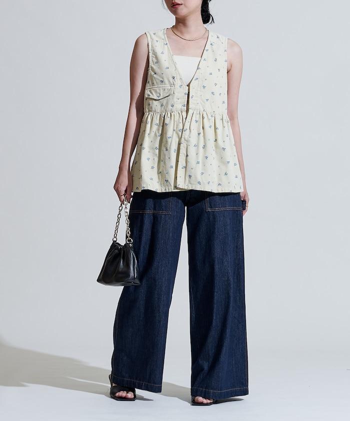 鄉村風格燈花圖案絨面馬甲＜可搭配套裝＞