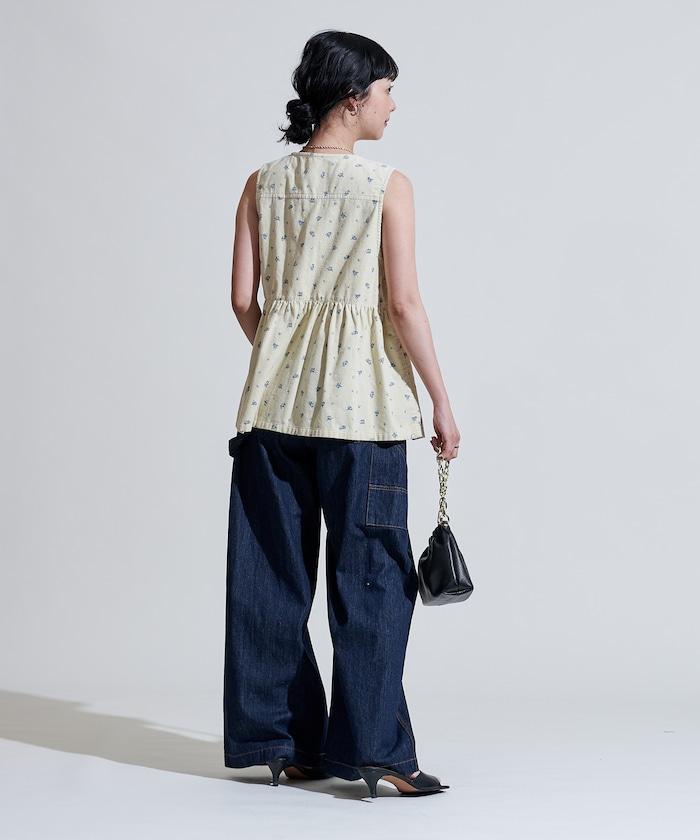 鄉村風格燈花圖案絨面馬甲＜可搭配套裝＞