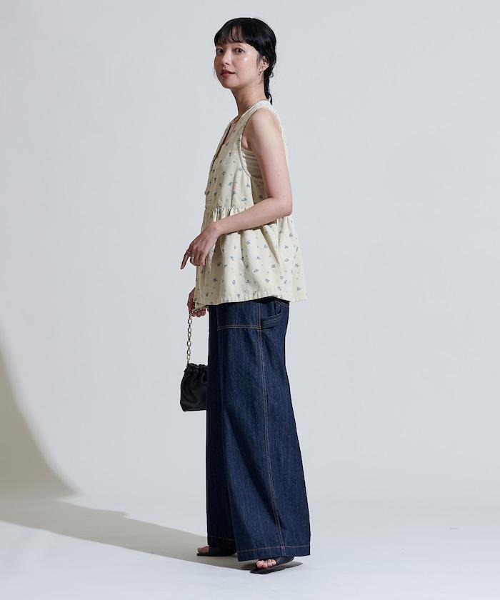 鄉村風格燈花圖案絨面馬甲＜可搭配套裝＞