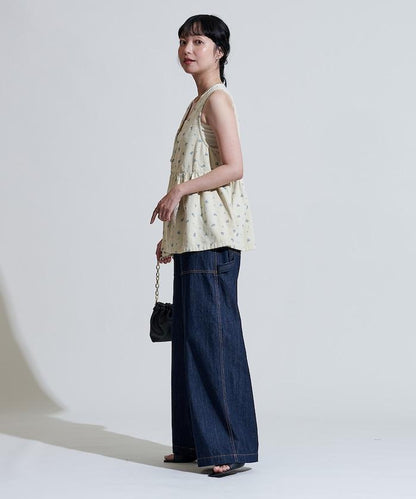 鄉村風格燈花圖案絨面馬甲＜可搭配套裝＞