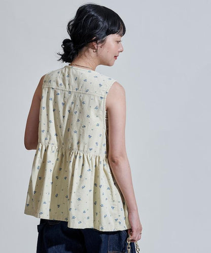 鄉村風格燈花圖案絨面馬甲＜可搭配套裝＞