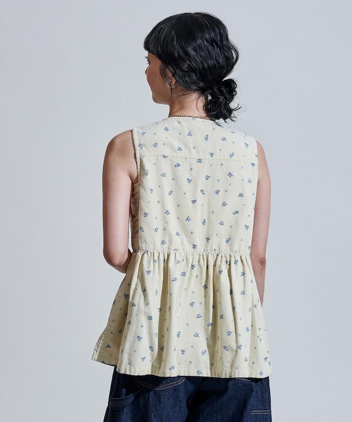 鄉村風格燈花圖案絨面馬甲＜可搭配套裝＞