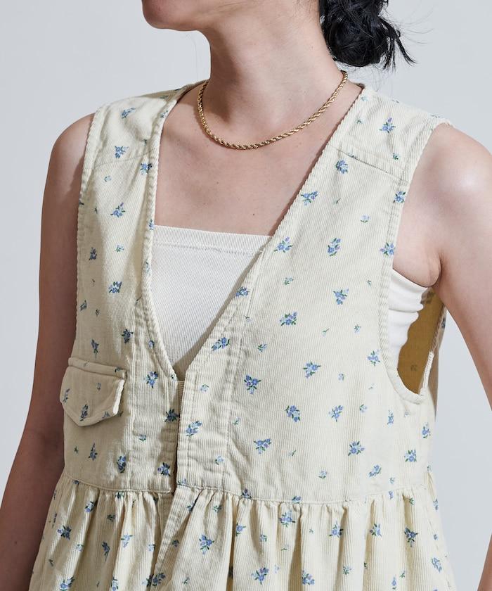 鄉村風格燈花圖案絨面馬甲＜可搭配套裝＞