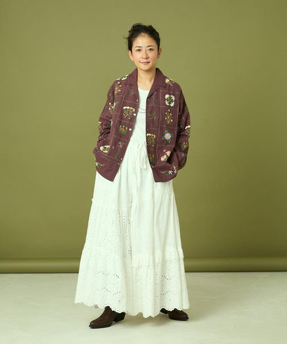 拼接花卉刺繡長袖襯衫