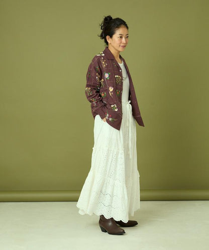 拼接花卉刺繡長袖襯衫
