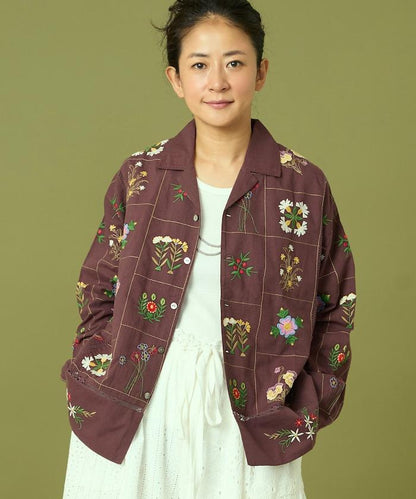 拼接花卉刺繡長袖襯衫