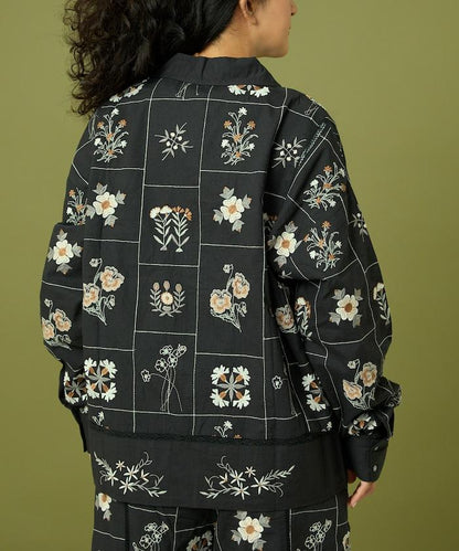 拼接花卉刺繡長袖襯衫