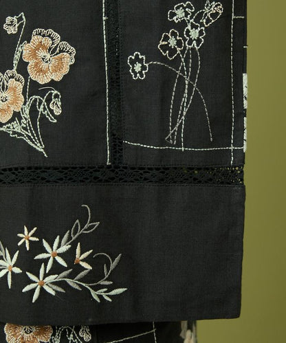 拼接花卉刺繡長袖襯衫