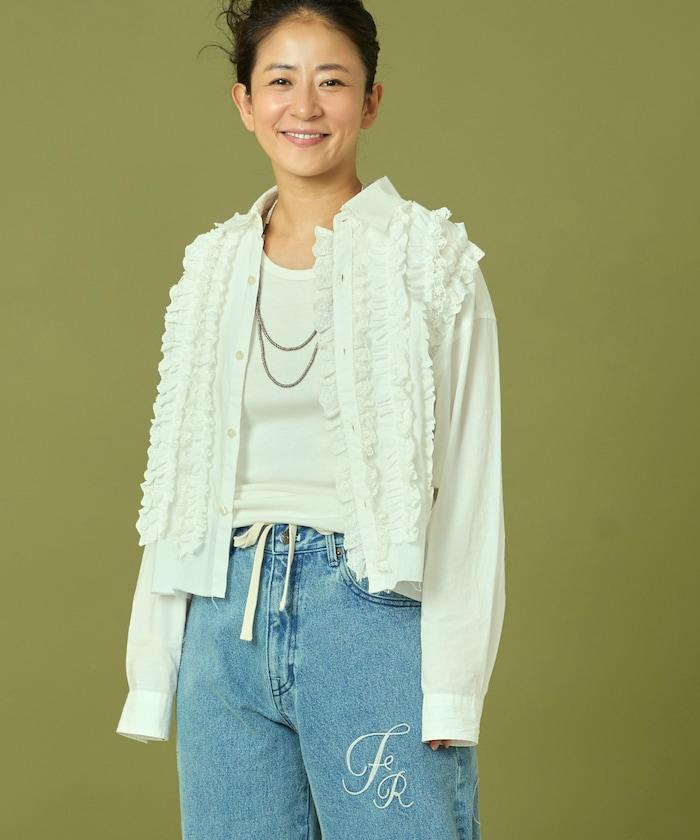 前擺褶邊蕾絲襯衫