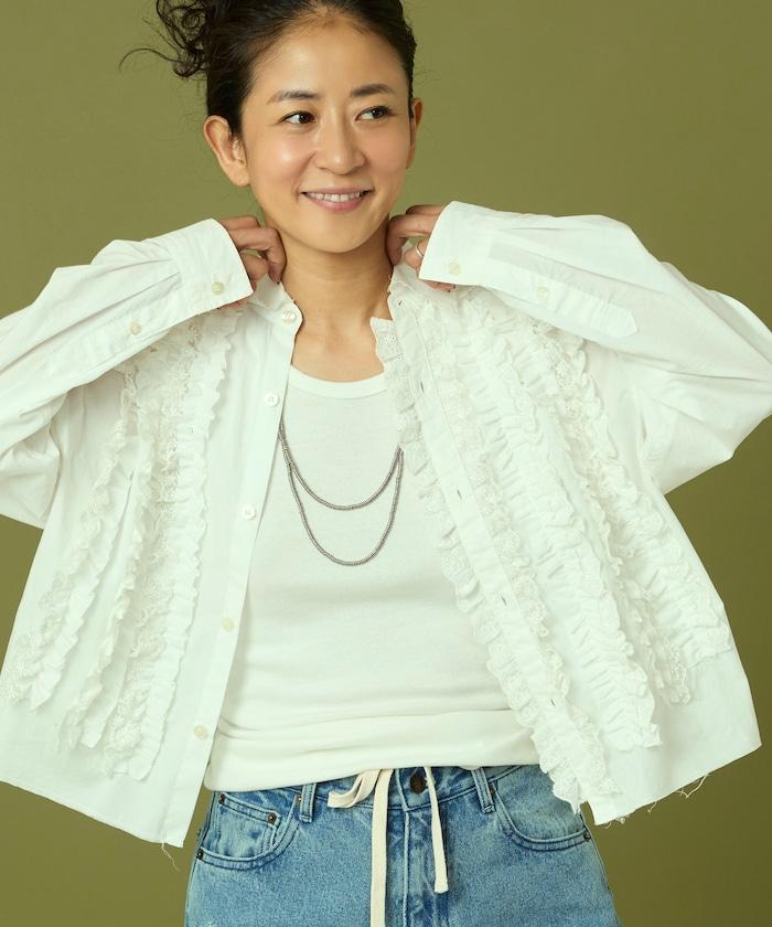 前擺褶邊蕾絲襯衫