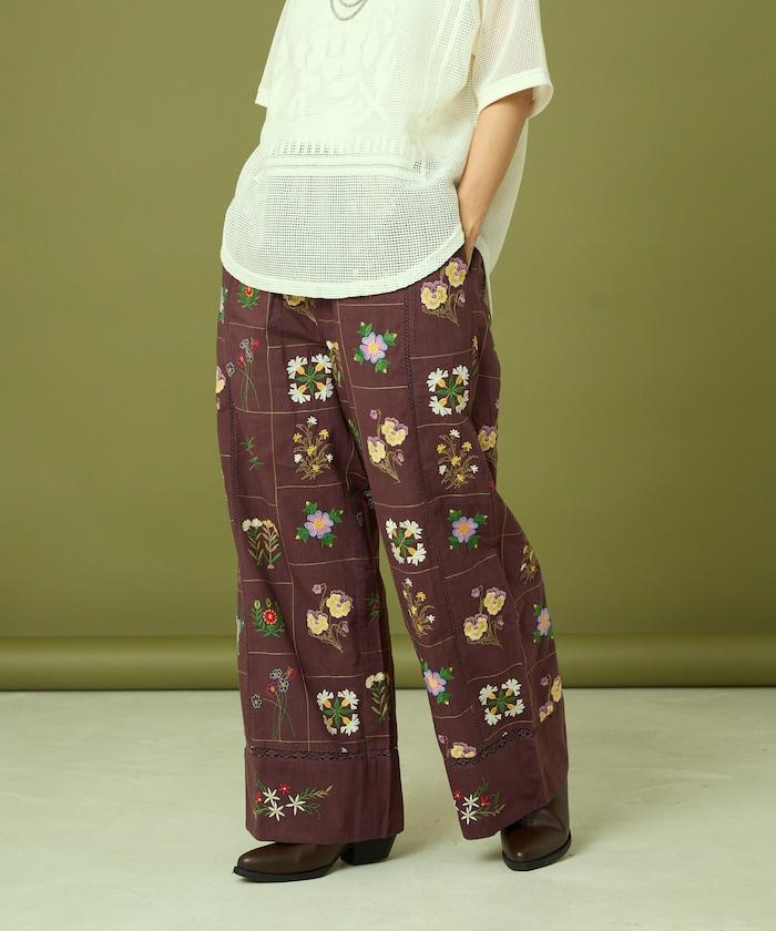 拼接花卉刺繡褲