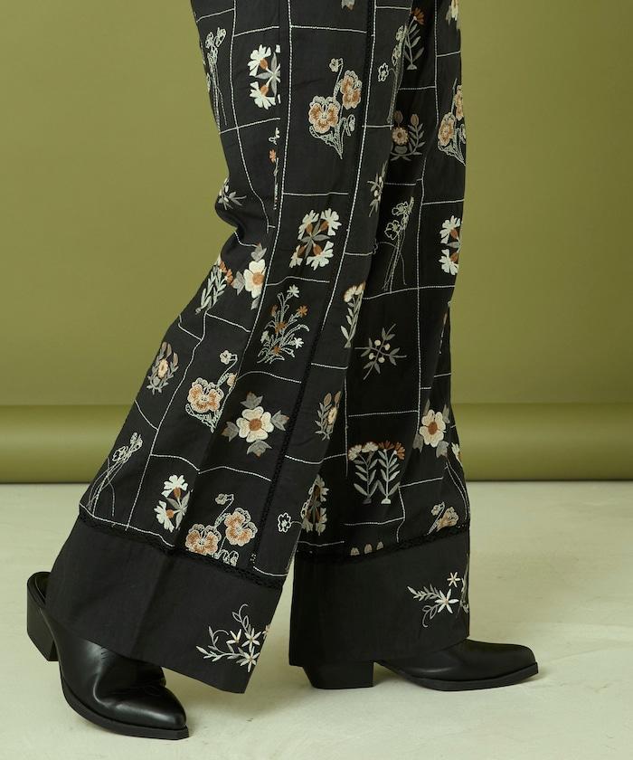 拼接花卉刺繡褲