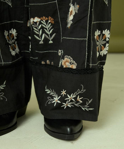 拼接花卉刺繡褲