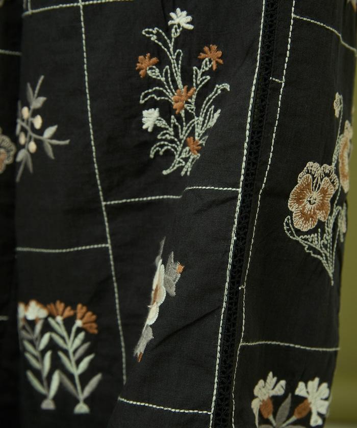 拼接花卉刺繡褲
