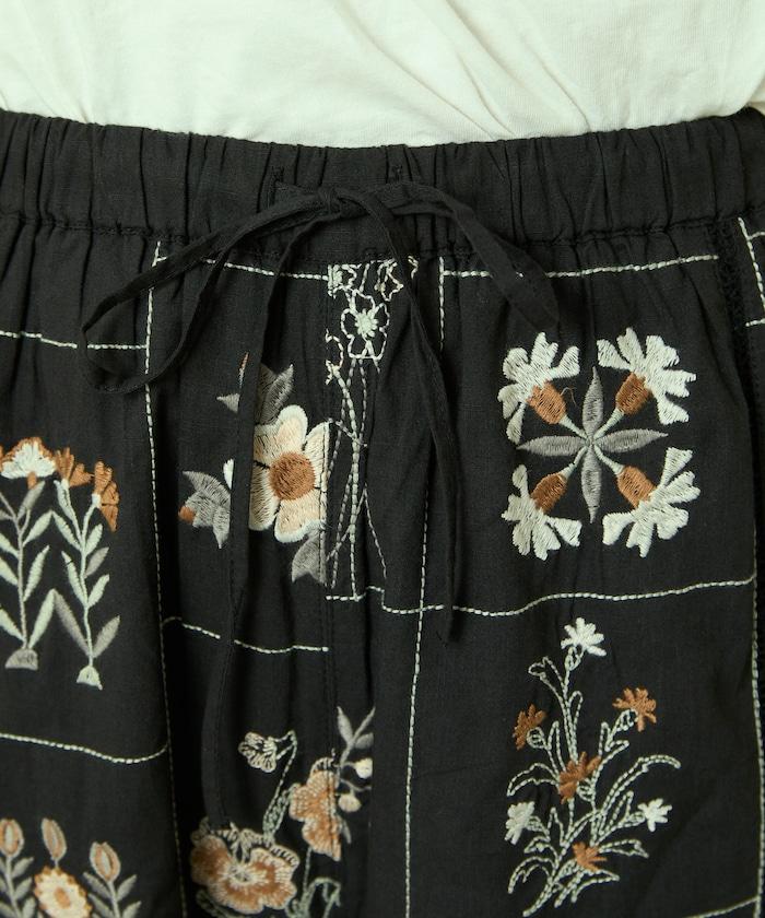 拼接花卉刺繡褲