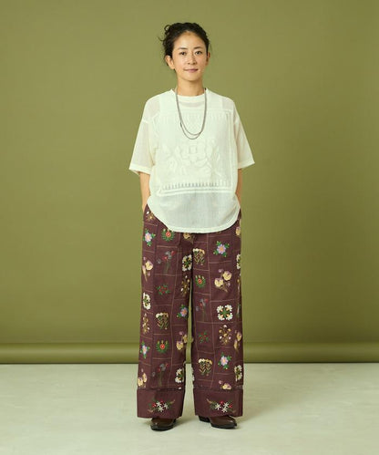 拼接花卉刺繡褲