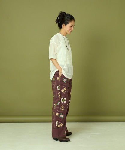 拼接花卉刺繡褲