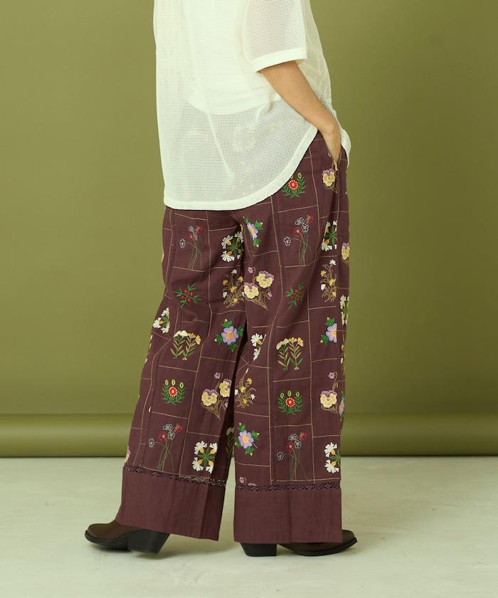 拼接花卉刺繡褲