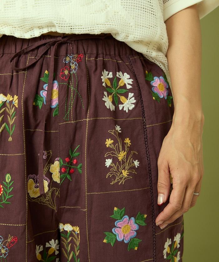 拼接花卉刺繡褲