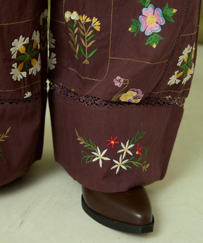 拼接花卉刺繡褲