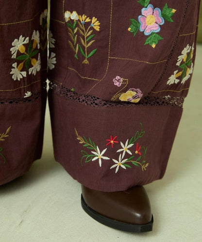 拼接花卉刺繡褲
