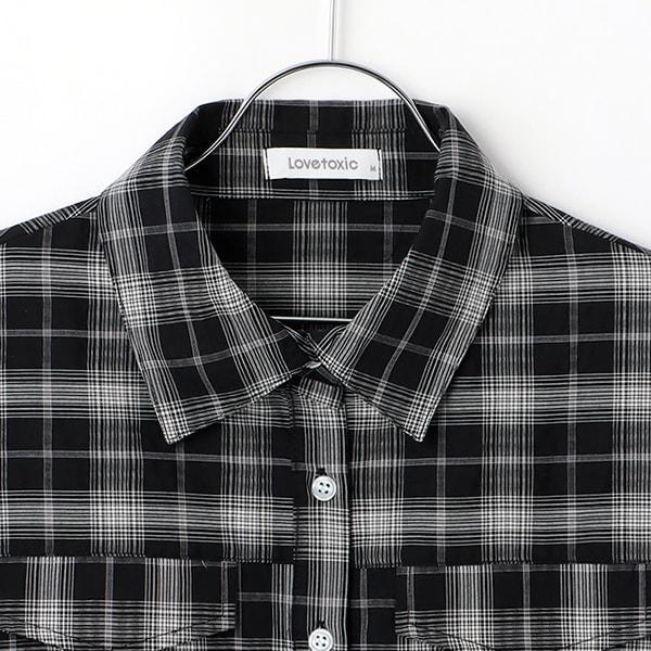 【棉100%】格紋法式短袖襯衫連衣裙