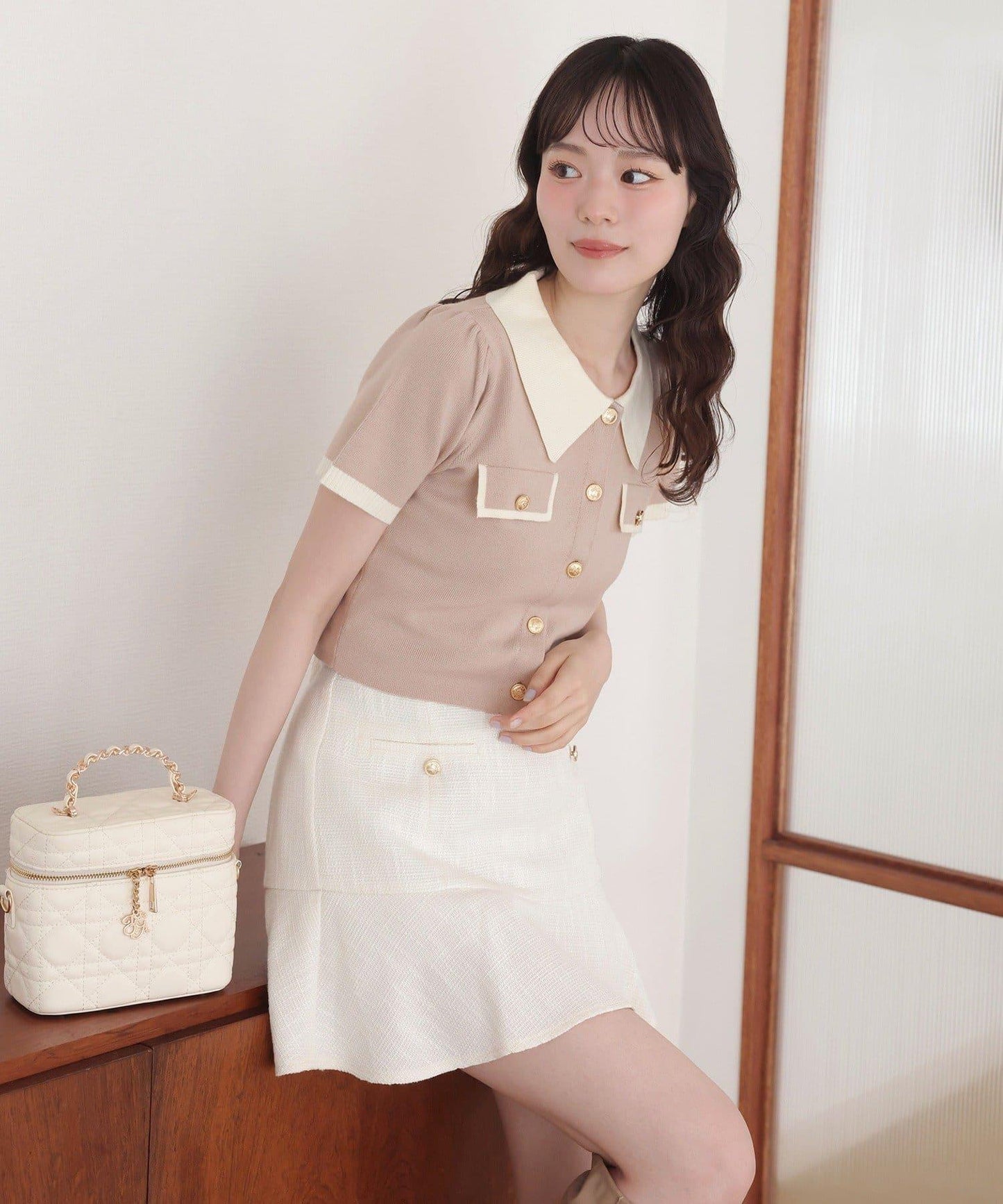 配色短袖針織衫