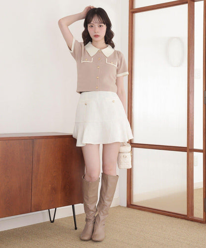 配色短袖針織衫