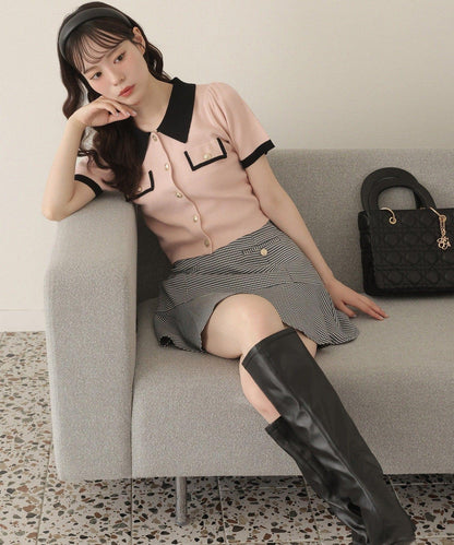 配色短袖針織衫