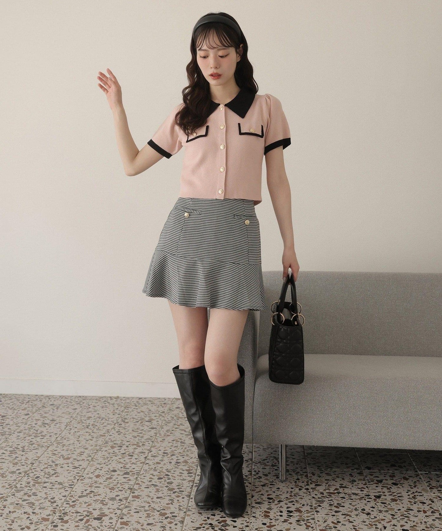 配色短袖針織衫