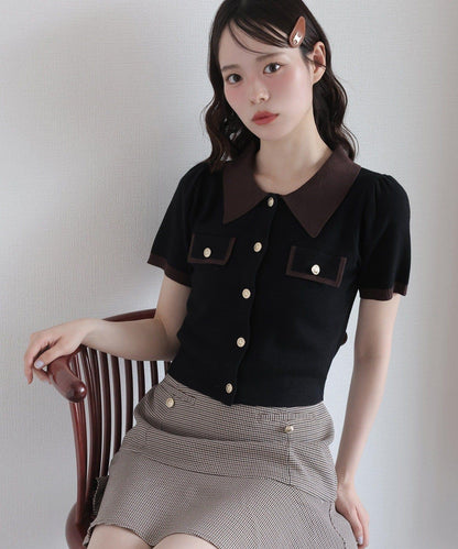 配色短袖針織衫