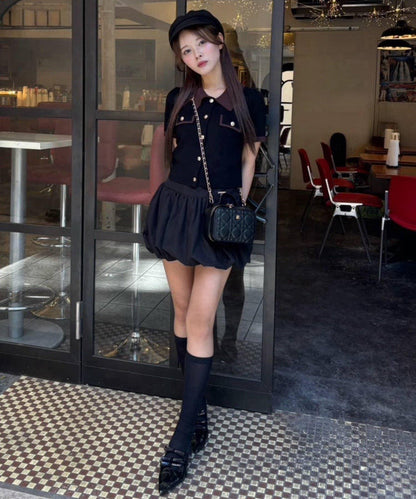 配色短袖針織衫