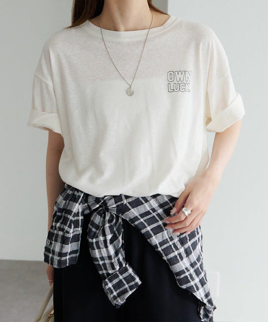 Logo刺繡×絨布印花亞麻混棉T恤