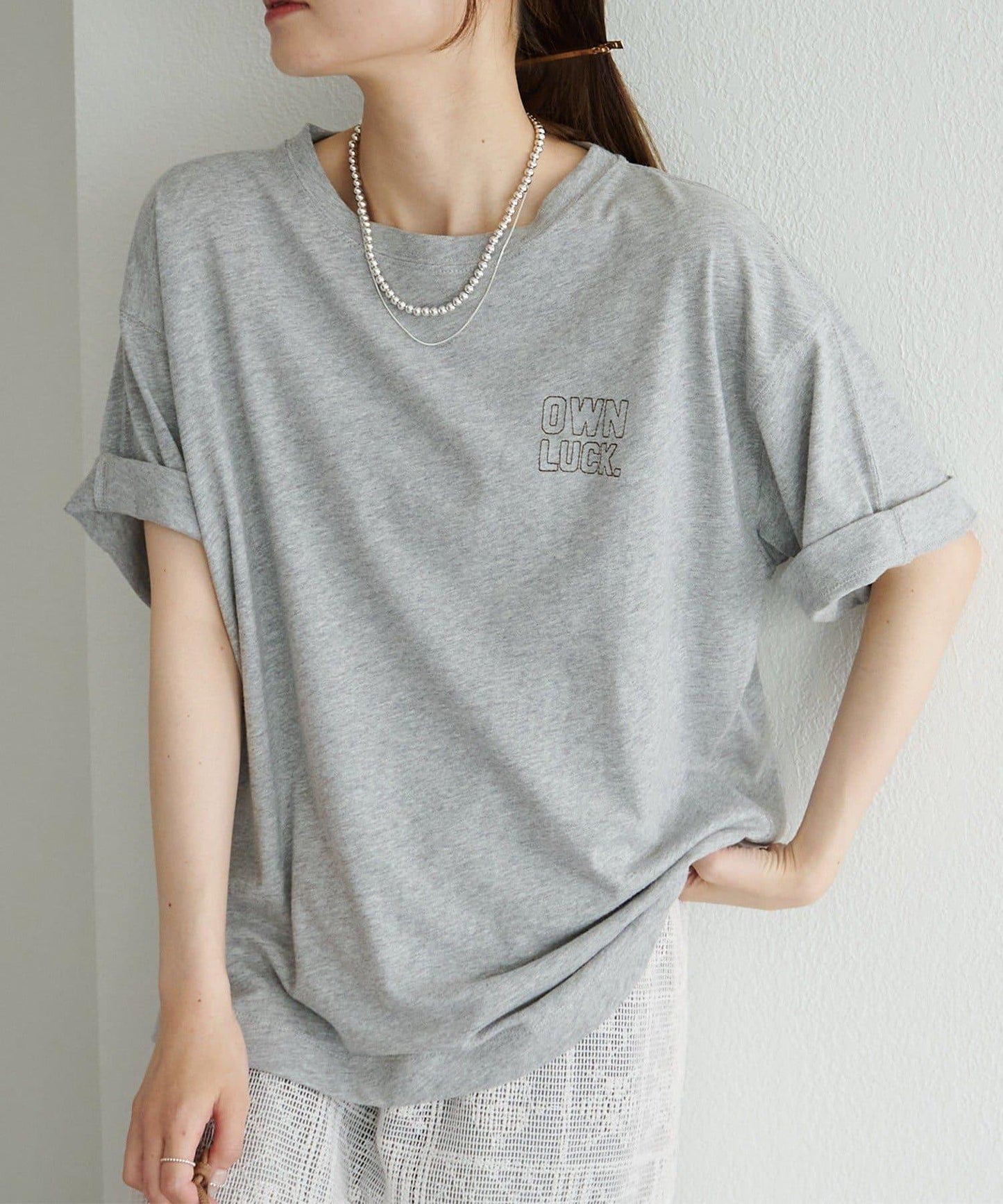 Logo刺繡×絨布印花亞麻混棉T恤