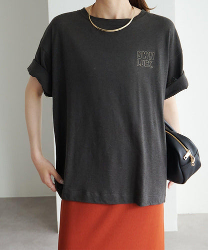 Logo刺繡×絨布印花亞麻混棉T恤