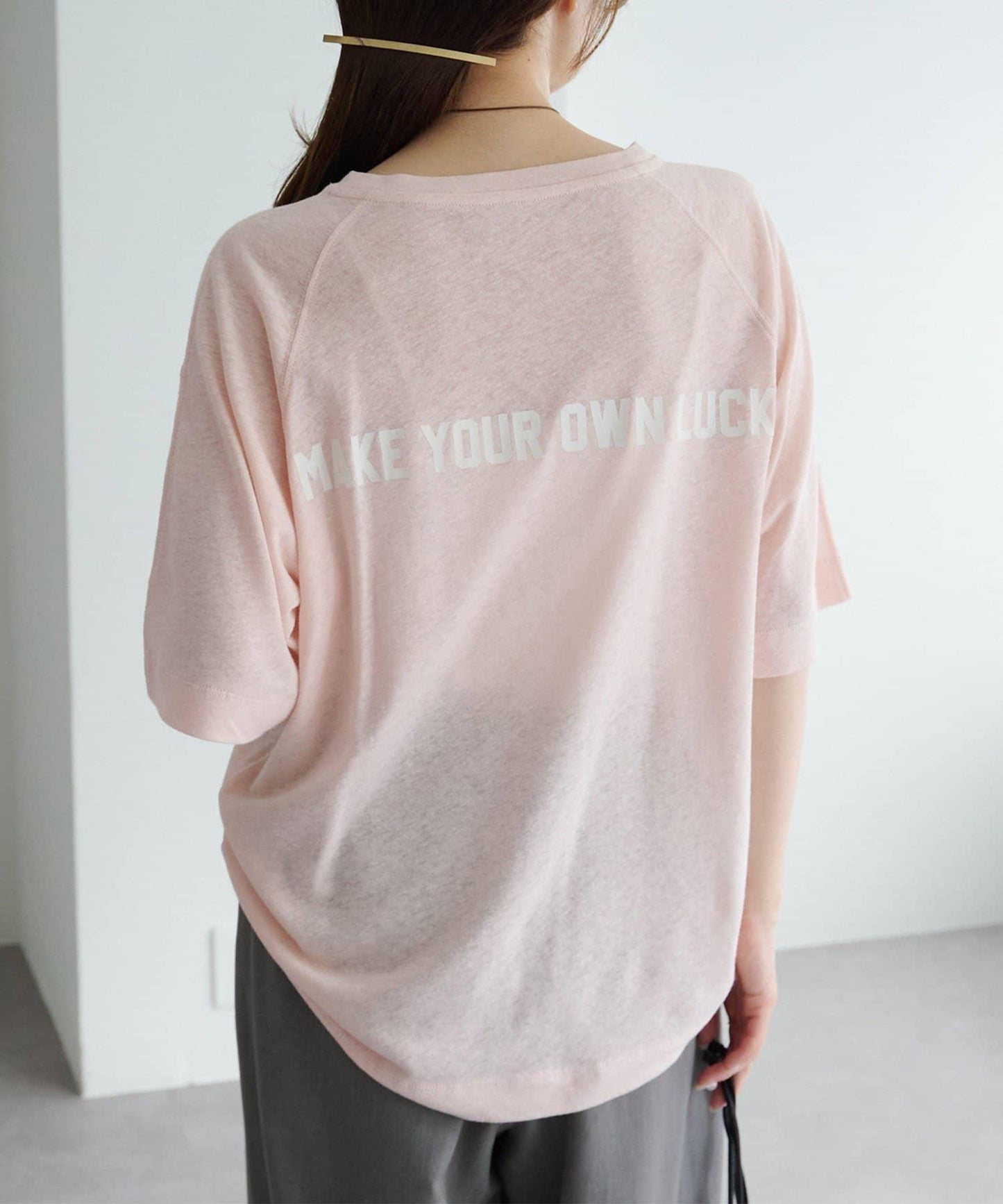 Logo刺繡×絨布印花亞麻混棉T恤